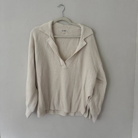 Rowie the Label Cream V-Neck Oversized Sweater - Picture 1 of 3